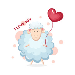 Funny lamb with a heart and the inscription 