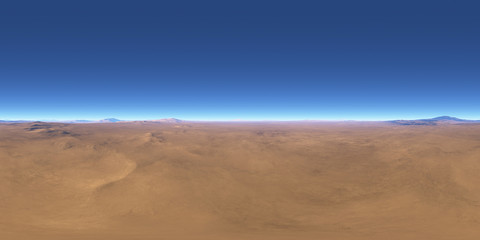 Fototapeta na wymiar 360 degree alien desert landscape. Equirectangular projection, environment map, HDRI spherical panorama.