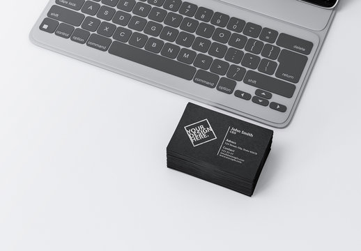 Black Business Cards Mockup on White Table