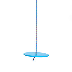 Closeup of plastic disc swings on white