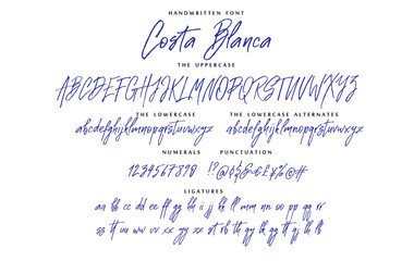 Fototapeta Handwritten script font vector alphabet Costa Blanca set obraz