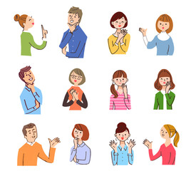 いろいろな表情の男女　上半身　セット