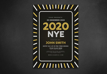 Black New Year'S Event Flyer Layout with Yellow and White Border Element