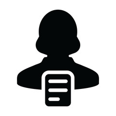 Letter icon vector male person profile avatar with document symbol for business in a glyph pictogram illustration