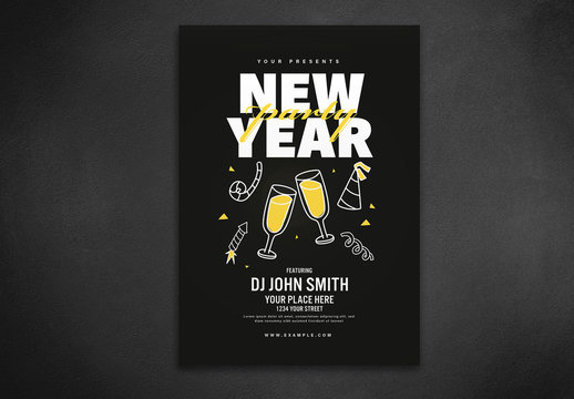 New Year's Event Flyer Layout with Champagne Flute Illustrations