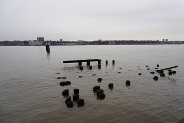 sea port and piers in cloudy day