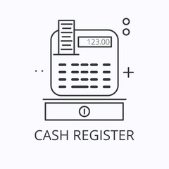Modern thin line icon of cash register for marketing design. Vector illustration