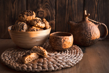  homemade oatmeal cookies with tea