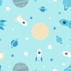 Rockets and Planets in Space. Vector Patterns