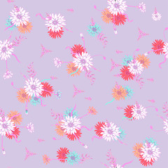 Seamless pattern of flowers in doodle style. Suitable for ovens on fabric, wallpaper.