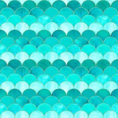 Stickers pour porte Turquoise Modèle sans couture japonais de vague d& 39 écailles de poisson sirène