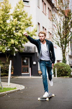 Young man on longboard
