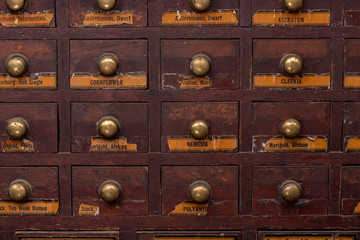 recreated lifestyle of people from Kent, shop supplies, flower seed storage in wooden drawers,...