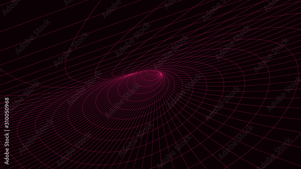 Poster vortex. vector perspective curved grid. wireframe abstract tunnel. 3d vector wormhole with a mesh st