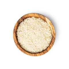 Uncooked indian long rice bowl.