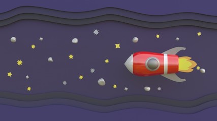 Naklejka premium 3D rendering, 3D illustrators, cartoon red spaceships in space above the stars and meteors.