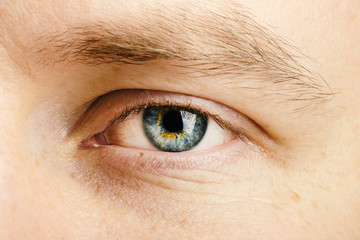 Blue human eye extreme macro shot. concept, vision for the future and the concept of a healthy...