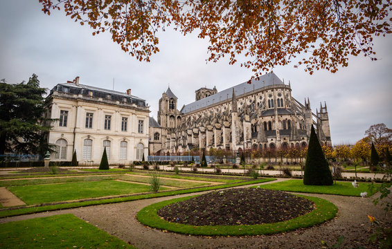 Gardens and Bourges Cathedral  in autumn