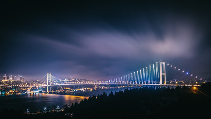 a night view of Istanbul Bosporus Bridge. Long exposure at night time. City view of Istanbul at night