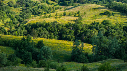 Meadows and forests on the hillsides, panoramic landscape in the countryside. © APHOTOSTUDIO