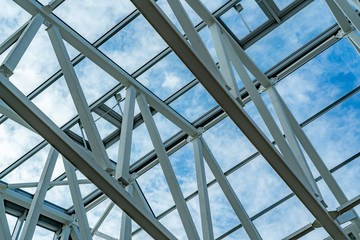 the abstract modern large window design inside building against the sky