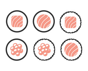Sushi. Sushi rolls. Sushi pieces vector web icon isolated on white background, EPS 10, top view
