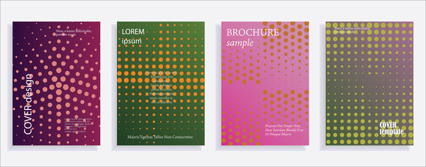 Minimalistic cover design templates. Layout set for covers of books, albums, notebooks, reports, magazines. Star, dot halftone gradient effect, flat modern abstract design Geometric mock-up texture