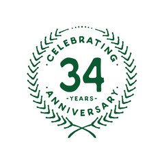 34 years design template. 34th logo. Vector and illustration.