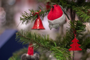 New Year's toys. Christmas tree decorations. Christmas background.