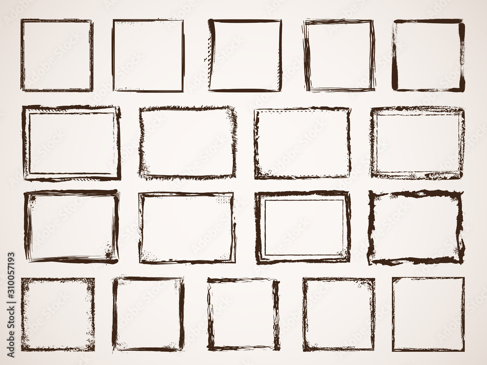 Wall mural grunge borders. damage framing scratchy shapes brushes style vector hand drawn set. frame border str