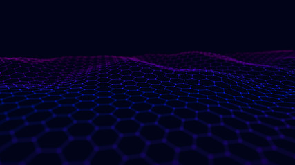 Futuristic abstract mesh. Wave with the connection of dots and lines. 3D rendering.