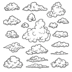 Poster Hand drawn clouds. Weather graphic symbols decorative sky vector nature objects vector cloud collection. Illustration cloud weather, cloudy forecast © ONYXprj
