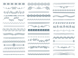 Sketch dividers. Stripped lines had drawn branches borders wedding ornament decorative shapes vector set. Illustration sketch stripped wedding divider, drawn frame victorian
