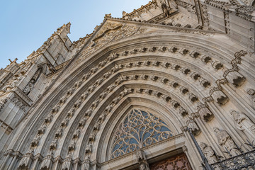 Detail of architecture of the cathedral of Barcelona. Cathedral of the Holy Cross and Saint Eulalia in Gothic quarter, Barcelona, Spain