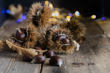 chestnuts on rustic table