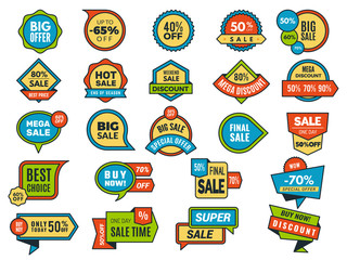 Round sale stickers. Promo tags or badges best price vector advertising stickers collection. Illustration price offer, business tag for shop retail