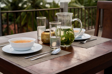 Table set for two at the terrace