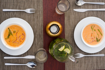 Table set for two with thai food