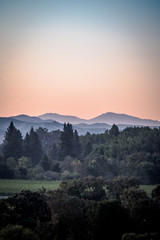 dawn sunrise over California mountain valley landscape