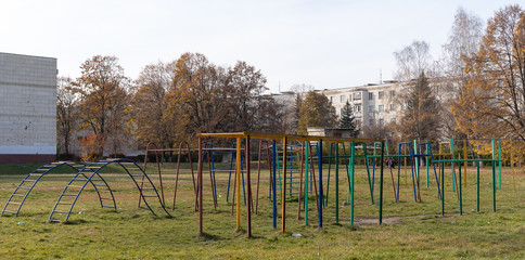 Exercise machines on the street in the school yard