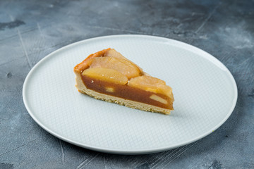 Classic American Apple pie on grey table