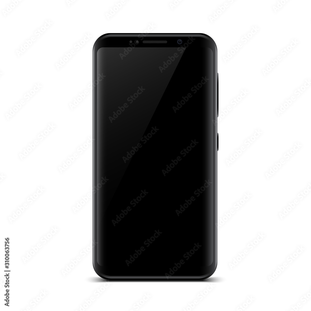 Poster black smartphone with empty black touch screen, model mobile - stock vector