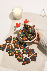 Homemade christmas cookies. Christmas homemade gingerbread cookies in form of Christmas tree.