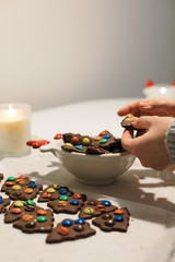 Homemade christmas cookies. Christmas homemade gingerbread cookies in form of Christmas tree.