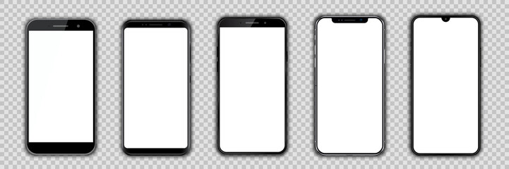 Fototapeta Set different black models smartphone with empty touch screen, model mobile - stock vector obraz