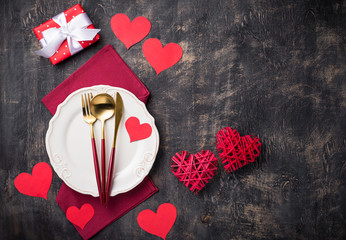 Valentines Day table setting with hearts