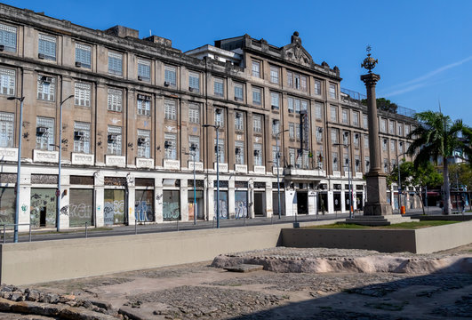 Quay of Valongo, with old abandoned hotel in the background, Rio de Janeiro Historic Center, Brazil