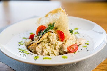 risotto with cheese, mushrooms and spices