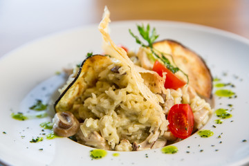 risotto with cheese, mushrooms and spices