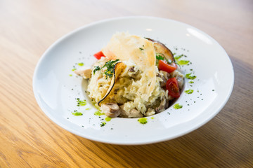 risotto with cheese, mushrooms and spices